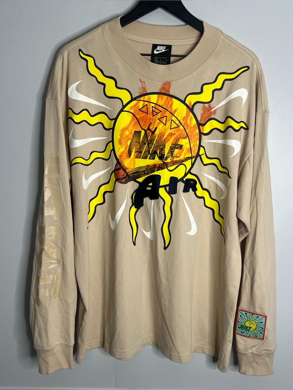 Nike Air Uptempo Travis Scott Long Sleeve T Shirt Mens Large Beige Elements